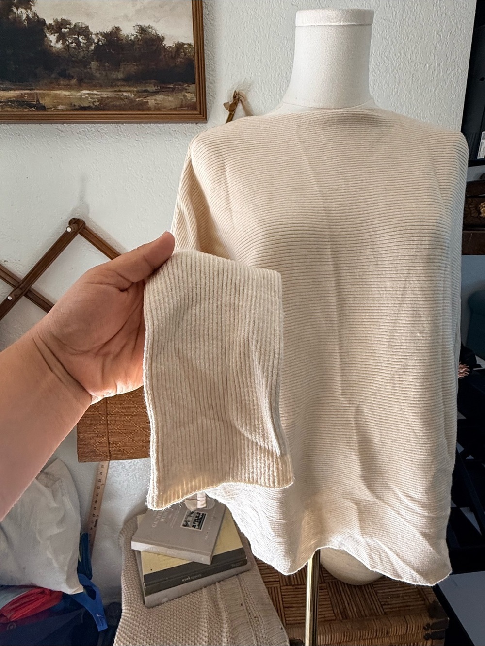 Neutral Ribbed Boxy Sweater - Cream - Picture 3 of 6